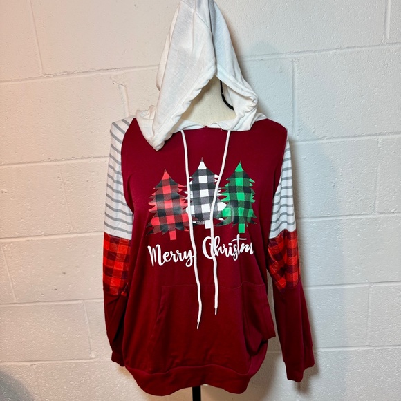 Merry Christmas Red Burgundy Christmas Trees Hoodie - Picture 4 of 9